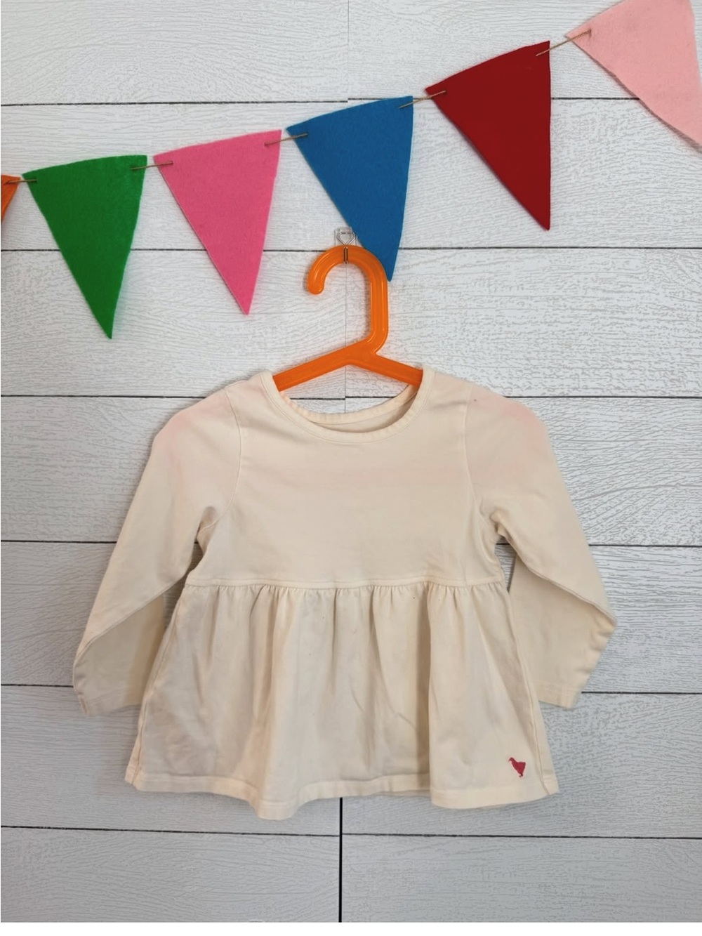 Pink Chicken Cream Long-Sleeve Peplum Top for Kids